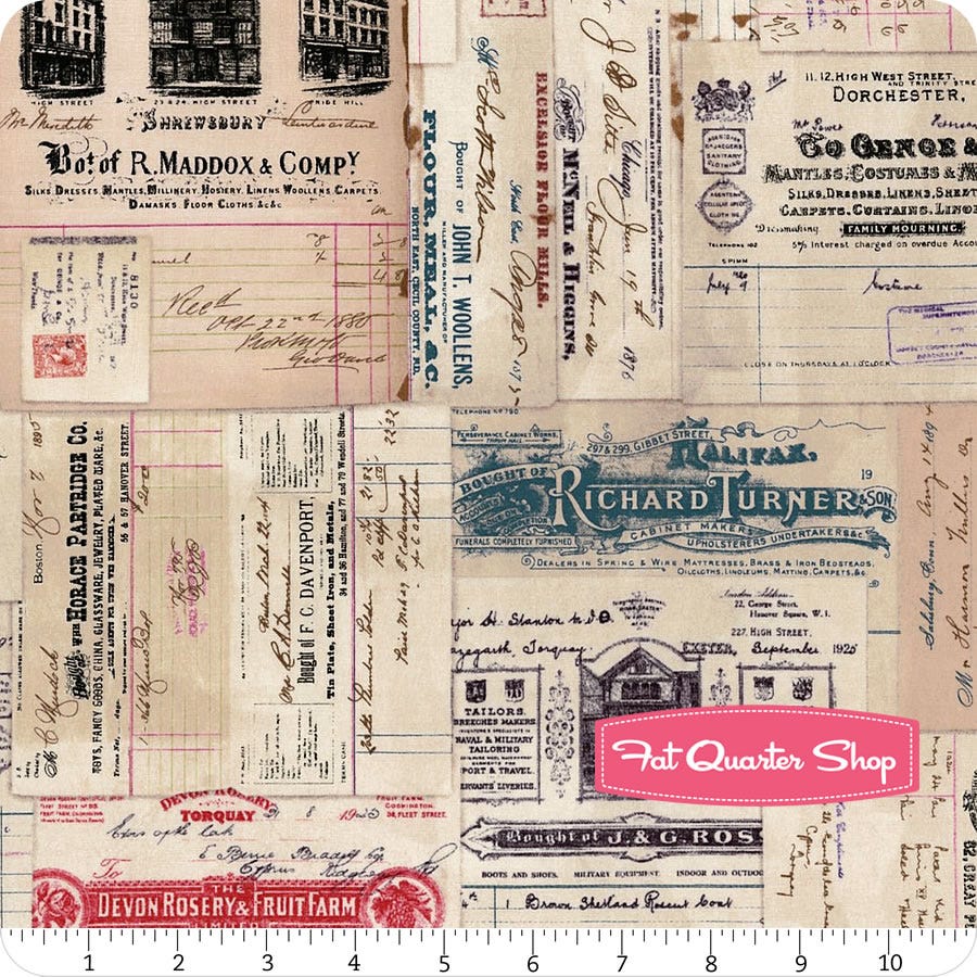 Tim Holtz PWTH058 Dapper Vintage Receipts Multi Cotton Fabric By Yard 