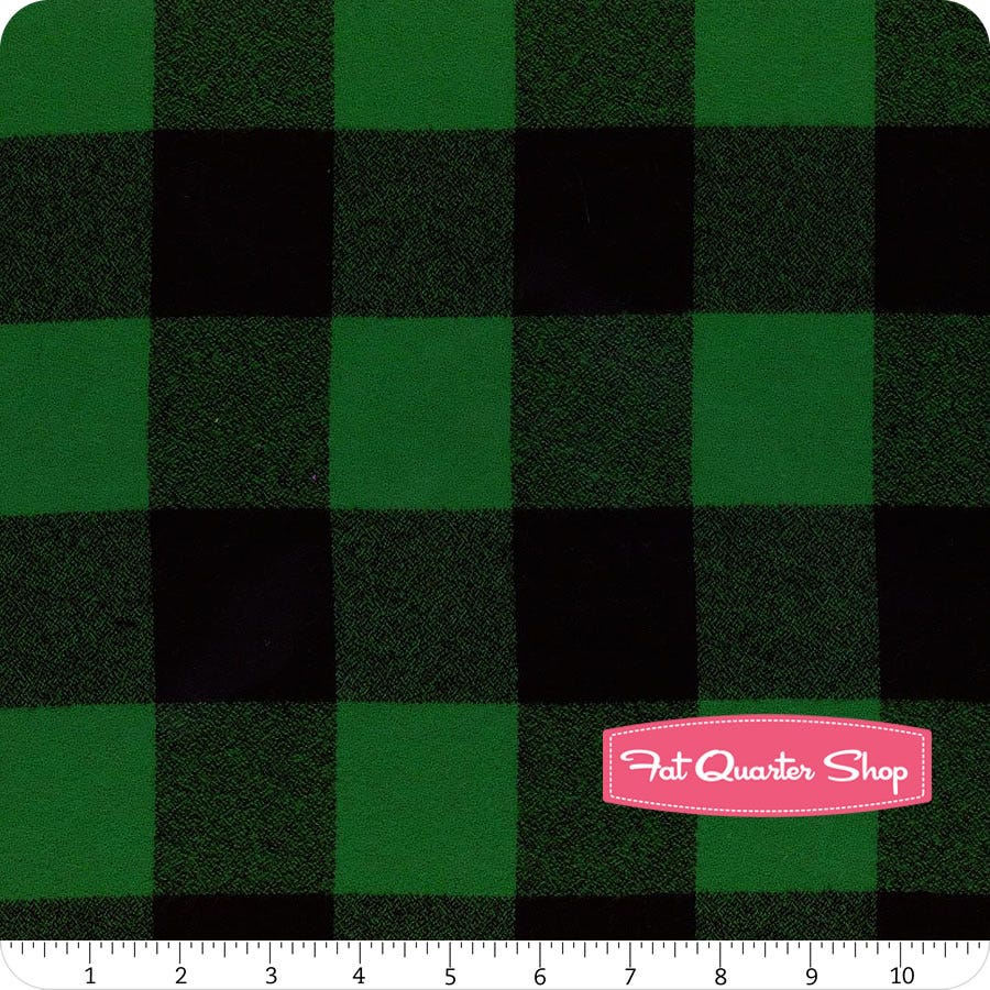 Green Buffalo Plaid Fabric - Quality COTTON Flannel Fabric by the Yard- Mammoth Flannel from Robert Kaufman, Apparel Fabric, 3/4 Plaid C9