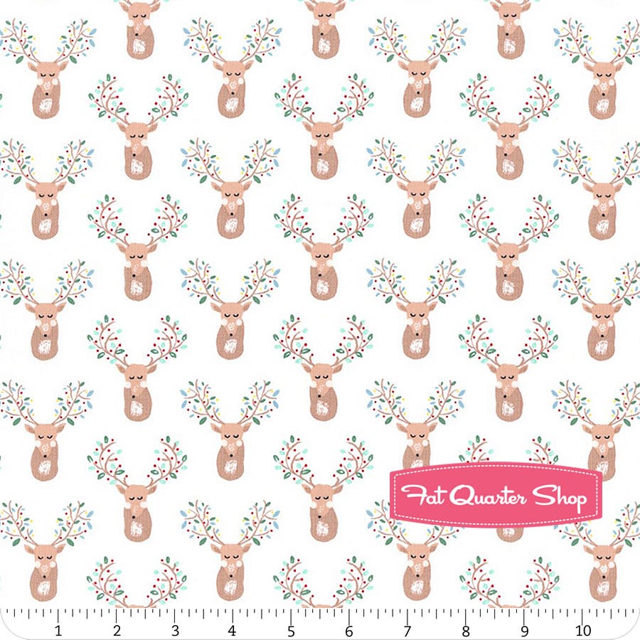 Pine Grove Sleeping Deer Christmas Deer by the 12 Yard Dear Stella 701 White 100/% Premium Cotton