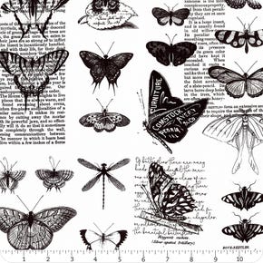 Art Journal White Butterflies Digitally Printed Yardage | SKU# CD13035-WHITE