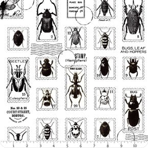 Art Journal White Bug Post Digitally Printed Yardage | SKU# CD13036-WHITE