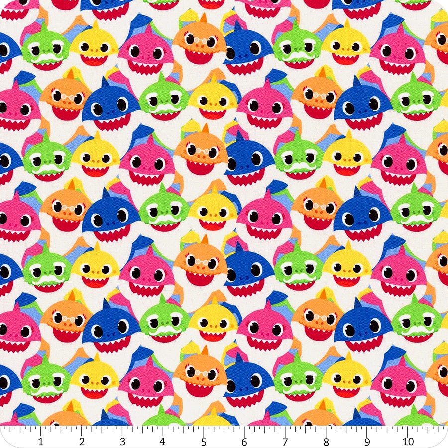 Happy Shark Friends Multi Flannel Fabric 100/% Cotton Flannel By the yard