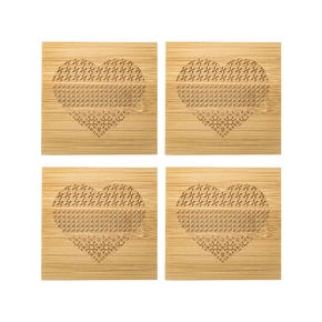 4 Pack Square Quilt Heart Bamboo Coasters | Built Quilt #BQ-BCSQH