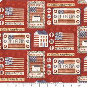Bright Stars Red Houses and Flags Yardage | SKU# C13101-RED