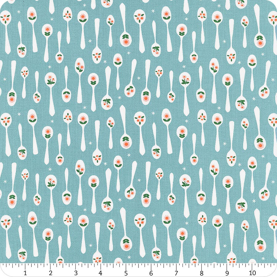 Stirring Turquoise Spoon Fabric Camellia Ruby Star Society cotton
