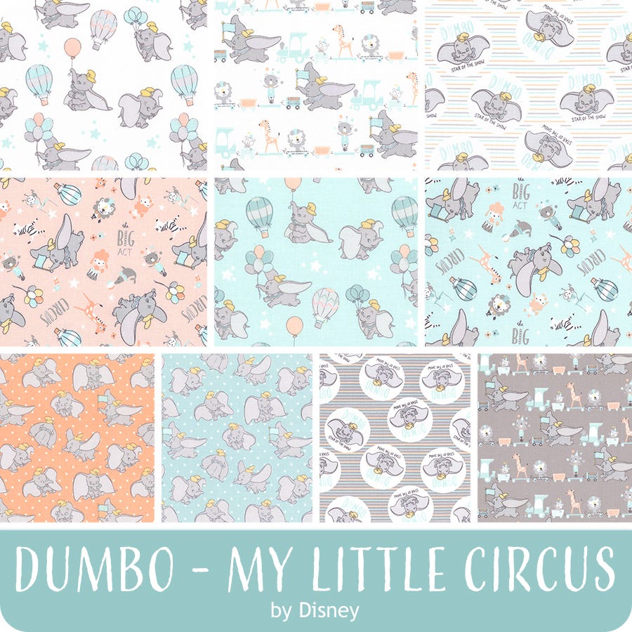 Licensed Dumbo You choose the cut Star of the Show in Gray part of the Dumbo My Little Circus Line by Camelot Fabrics