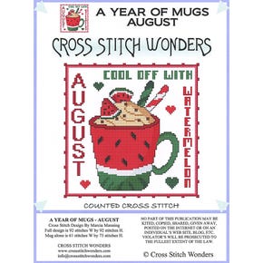 August A Year of Mugs Cross Stitch Pattern | Cross Stitch Wonders