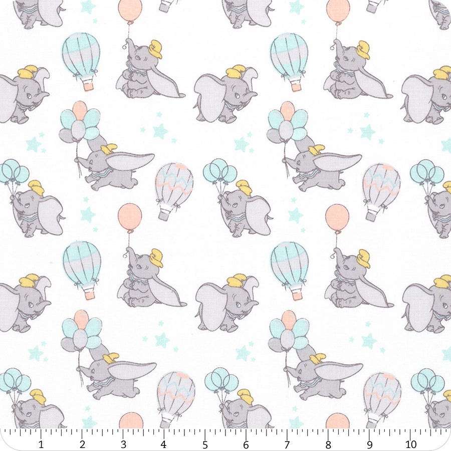 Dumbo Fabric HALF YARD 100% Cotton Sewing Quilting Elephant Disney Cream 