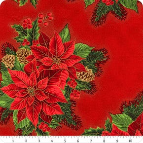 2020 Holiday Flourish Red Poinsettia Bouquet Yardage | SKU# 19257-3