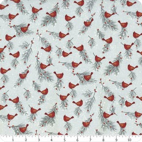 Let it Snow Grey Red Cardinals on Winter Berries Yardage | SKU# CD1464-GREY