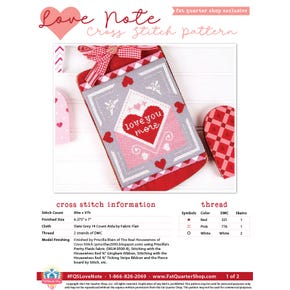 Love Note Cross Stitch Pattern | Free PDF Fat Quarter Shop Exclusive