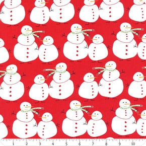 Merry And Bright Poinsettia Red Merry Snowmen Yardage | SKU# 22400-11