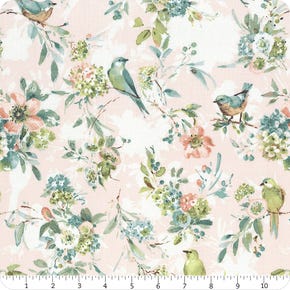 Mint Crush Pink Birds & Bouquets Yardage | SKU# 17765-374