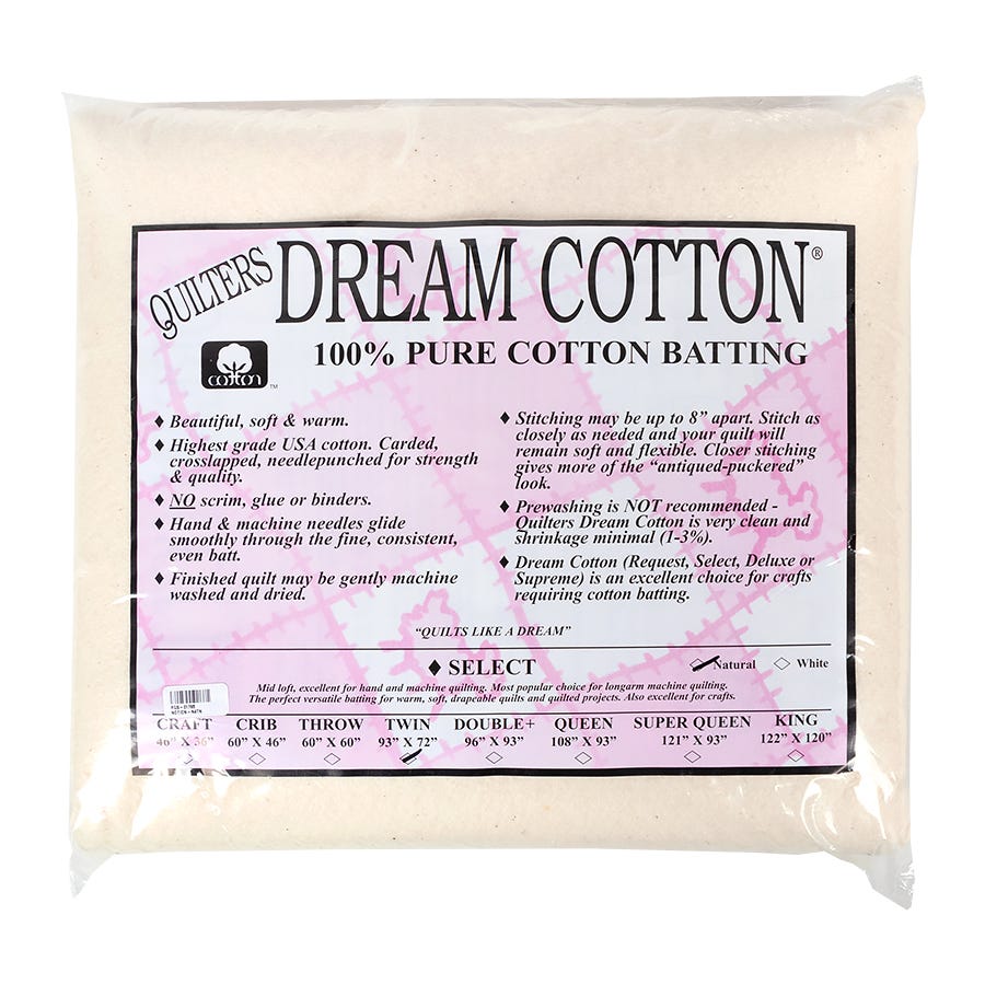 Quilters Dream Cotton Batting - Natural Select - Double 96 x 93