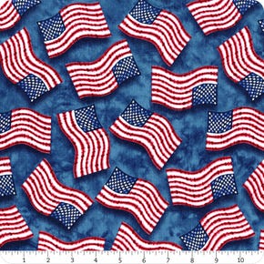 Patriotic Vibes USA Allover Wavy Tie Dye American Flags Yardage | SKU# C8791-USA