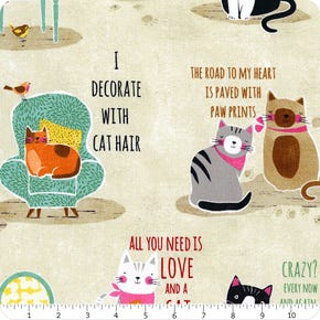 Purrfect Partners Cream Cats & Phrases Allover Yardage | SKU# 68560-129