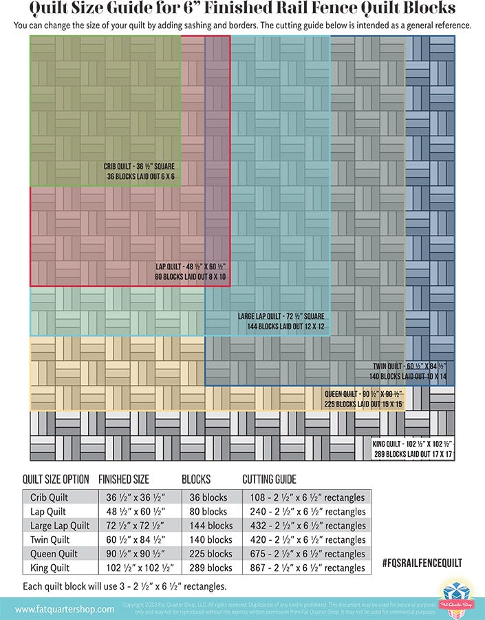 Rail Fence Quilt Size Guide Free PDF Fat Quarter Shop Exclusive