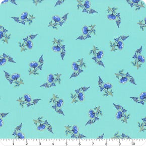 Royal Plume Turquoise Tossed Blue Small Florals Metallic Yardage | SKU# CM1568-TURQ