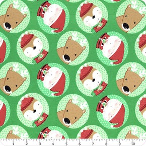 Snow & Hot Cocoa Green Tossed Faces Yardage | SKU# 19542-GRN