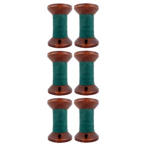 Wooden Spools with Green Thread Set of 6