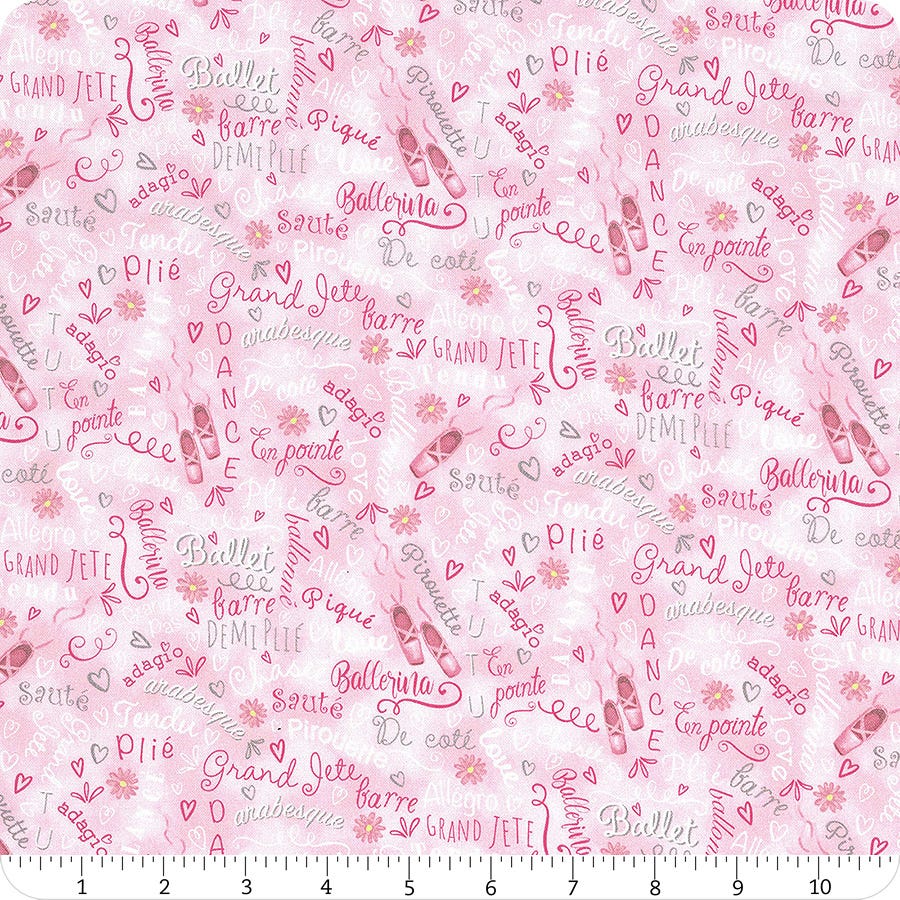 Ballet Slippers and Words Digitally Printed Yardage SKU CD2249