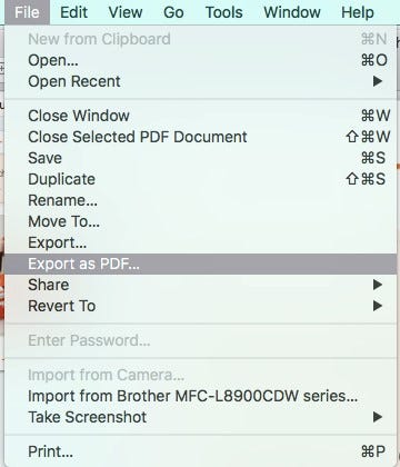 Export as PDF Mac